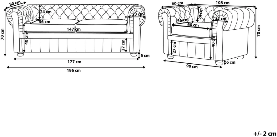 Sofa Beliani 4 asmenų poilsio baldų komplektas CHESTERFIELD, natūrali oda, juoda spalva
