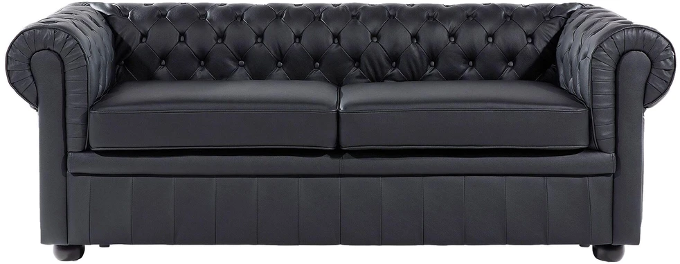 Sofa Beliani 4 asmenų poilsio baldų komplektas CHESTERFIELD, natūrali oda, juoda spalva