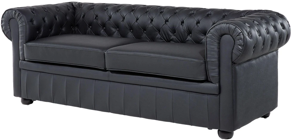 Sofa Beliani 4 asmenų poilsio baldų komplektas CHESTERFIELD, natūrali oda, juoda spalva