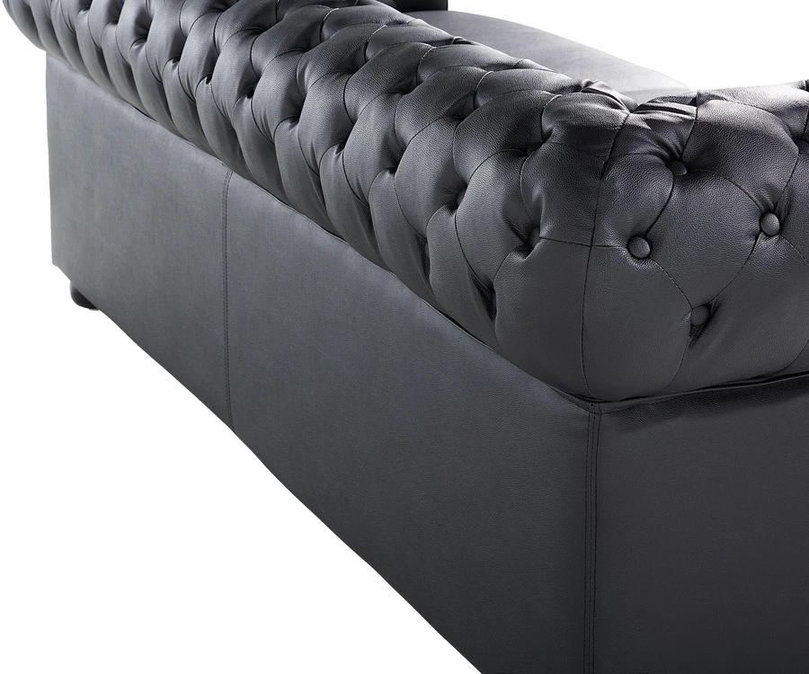 Sofa Beliani 4 asmenų poilsio baldų komplektas CHESTERFIELD, natūrali oda, juoda spalva