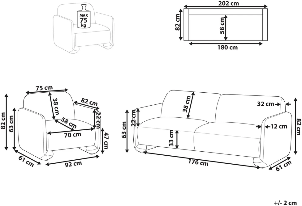 Sofa Beliani 4 asmenų svetainės baldų komplektas SALAND baltas