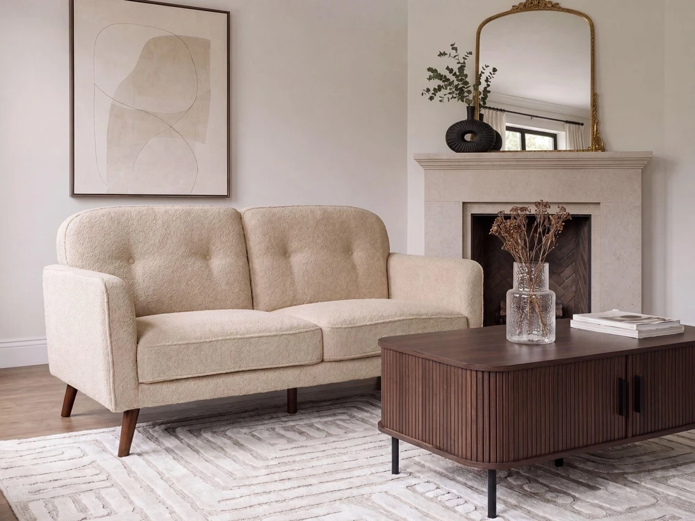 Sofa Beliani 4 asmenų svetainės baldų komplektas ETTRUM, smėlio spalvos boucle