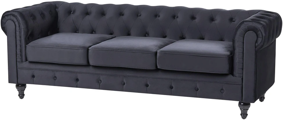 Sofa Beliani 4 vietų poilsio baldų komplektas CHESTERFIELD, veliūras, juodas