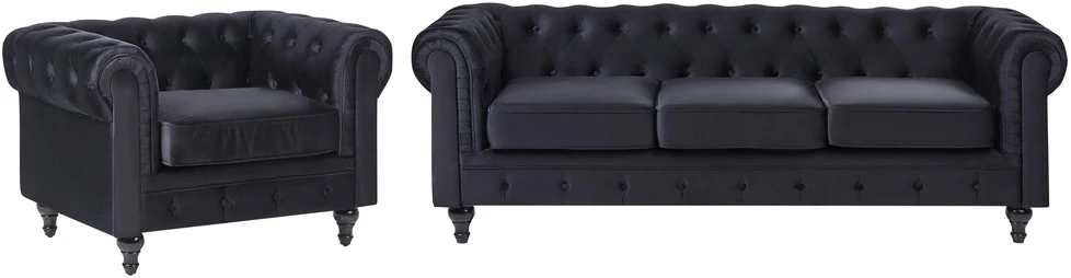 Sofa Beliani 4 vietų poilsio baldų komplektas CHESTERFIELD, veliūras, juodas