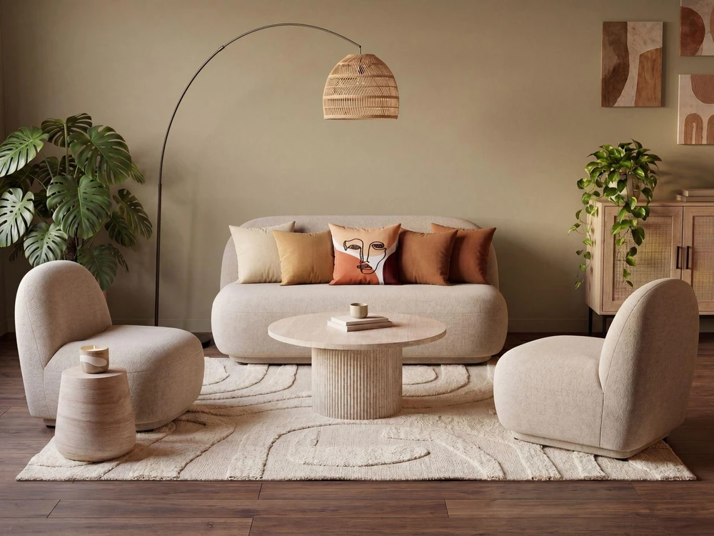 Sofa Beliani 4 vietų poilsio baldų komplektas LOVBERG, smėlio spalvos