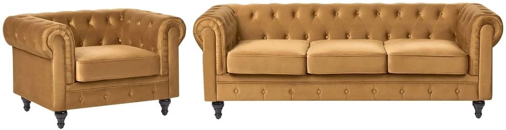 Sofa Beliani 4 vietų poilsio komplektas CHESTERFIELD, veliūras, auksinis
