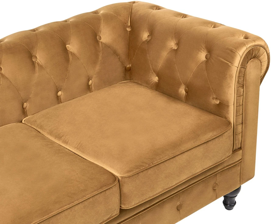 Sofa Beliani 4 vietų poilsio komplektas CHESTERFIELD, veliūras, auksinis