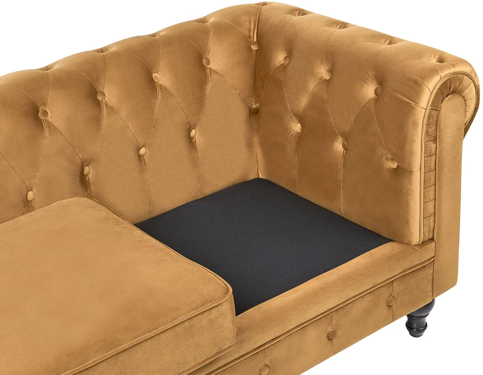 Sofa Beliani 4 vietų poilsio komplektas CHESTERFIELD, veliūras, auksinis