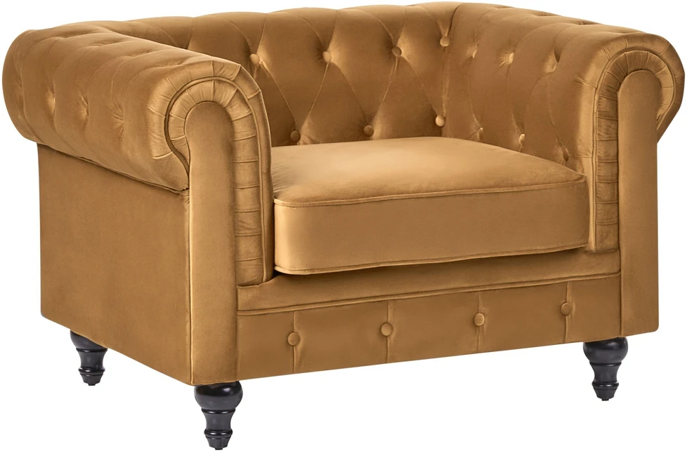 Sofa Beliani 4 vietų poilsio komplektas CHESTERFIELD, veliūras, auksinis