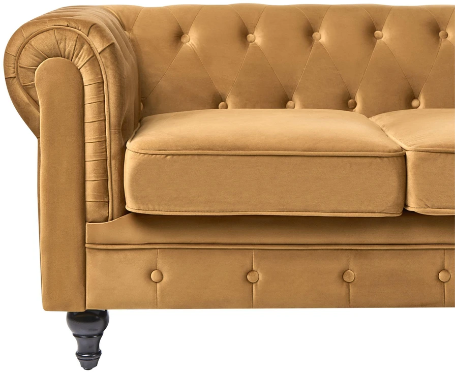 Sofa Beliani 4 vietų poilsio komplektas CHESTERFIELD, veliūras, auksinis