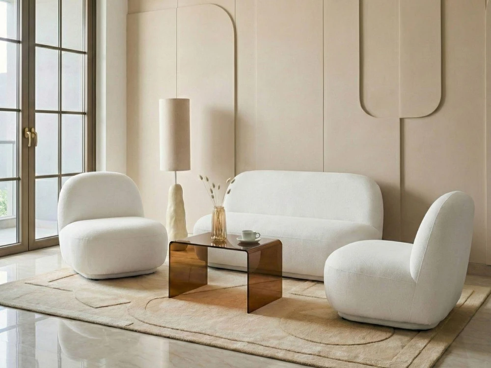 Sofa Beliani 4 vietų poilsio komplektas LOVBERG, kreminės baltos spalvos