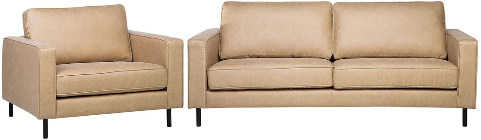 Sofa Beliani 4 vietų svetainės baldų komplektas SAVALEN iš ekologiškos odos, smėlio spalvos