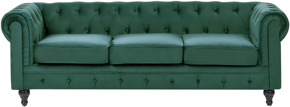 Sofa Beliani 4 vietų svetainės baldų komplektas CHESTERFIELD, smaragdo spalvos veliūras