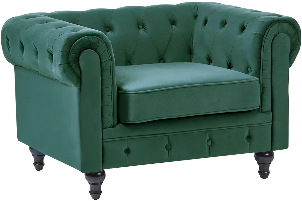 Sofa Beliani 4 vietų svetainės baldų komplektas CHESTERFIELD, smaragdo spalvos veliūras