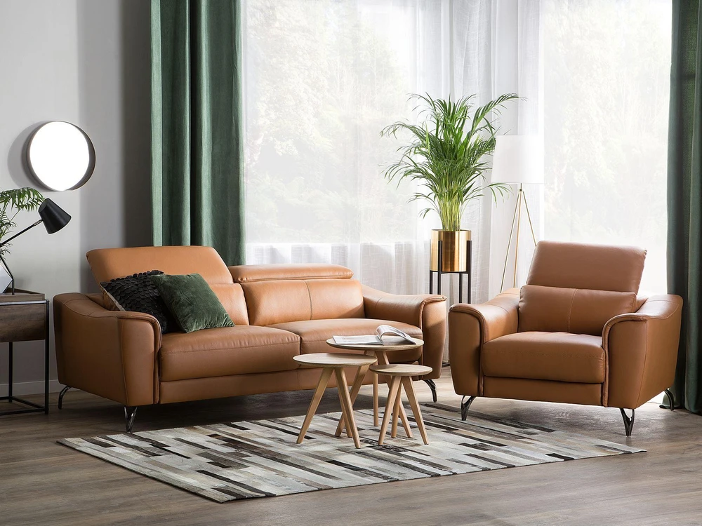Sofa Beliani 4 vietų svetainės baldų komplektas NARWIK iš natūralios odos, rudas