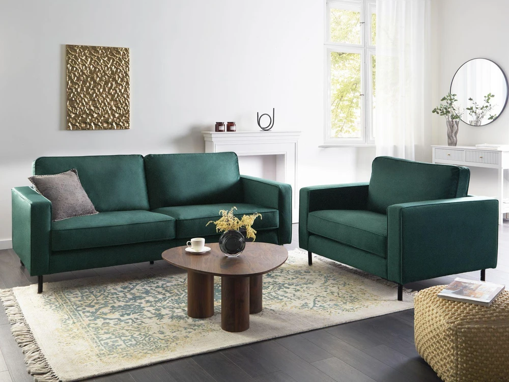 Sofa Beliani 4 vietų svetainės baldų komplektas SAVALEN, veliūras, tamsiai žalias