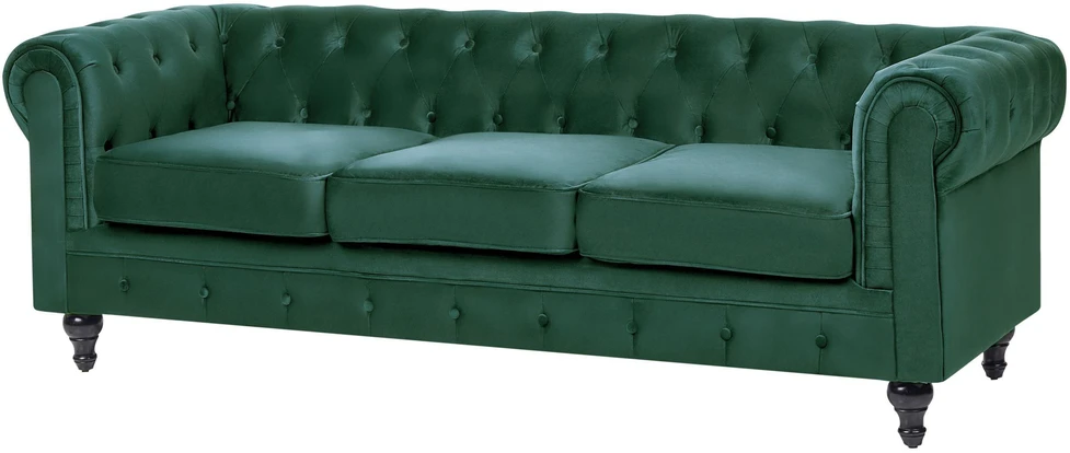 Sofa Beliani 4 vietų svetainės baldų komplektas CHESTERFIELD, smaragdo spalvos veliūras