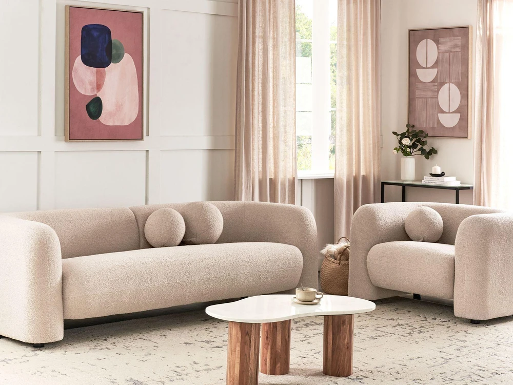 Sofa Beliani 4-vietų svetainės baldų komplektas LEIREN Boucle smėlio spalvos