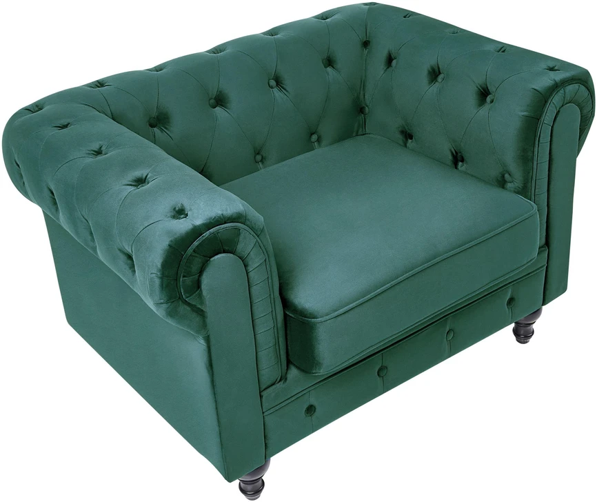 Sofa Beliani 4 vietų svetainės baldų komplektas CHESTERFIELD, smaragdo spalvos veliūras
