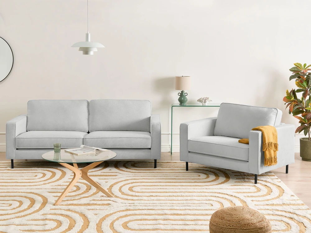 Sofa Beliani 4 vietų svetainės baldų komplektas SAVALEN šviesiai pilkas