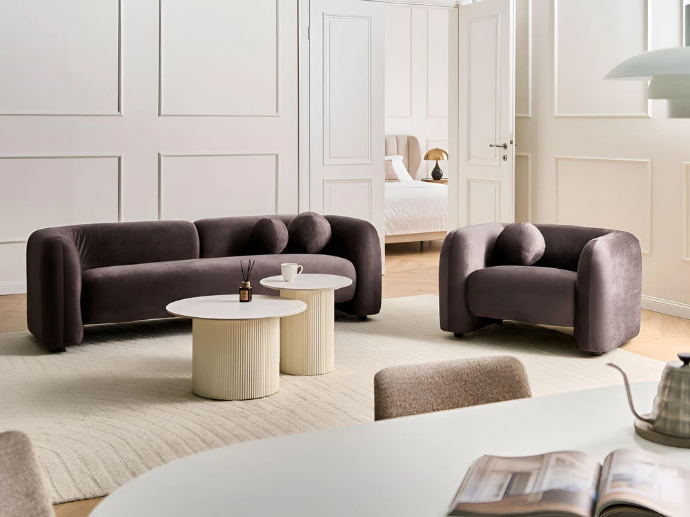 Sofa Beliani 4 vietų svetainės baldų komplektas LEIREN, veliūras, tamsiai rudas