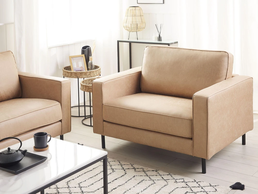 Sofa Beliani 4 vietų svetainės baldų komplektas SAVALEN iš ekologiškos odos, smėlio spalvos