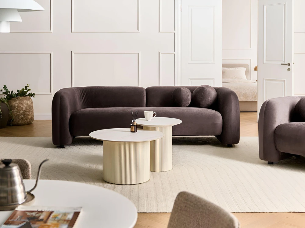 Sofa Beliani 4 vietų svetainės baldų komplektas LEIREN, veliūras, tamsiai rudas