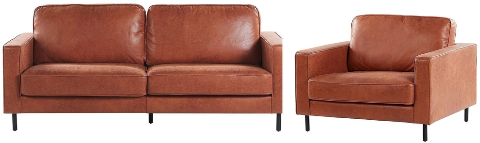 Sofa Beliani 4 vietų svetainės baldų komplektas SAVALEN, ekologiška oda, auksinė ruda