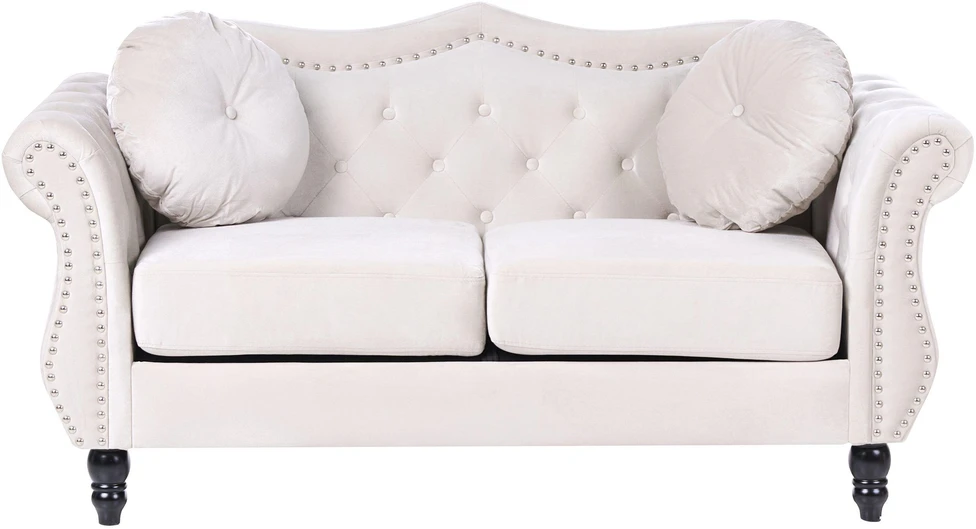 Sofa Beliani 5 asm. svetainės baldų komplektas SKIEN, veliūras, šviesi smėlio spalva