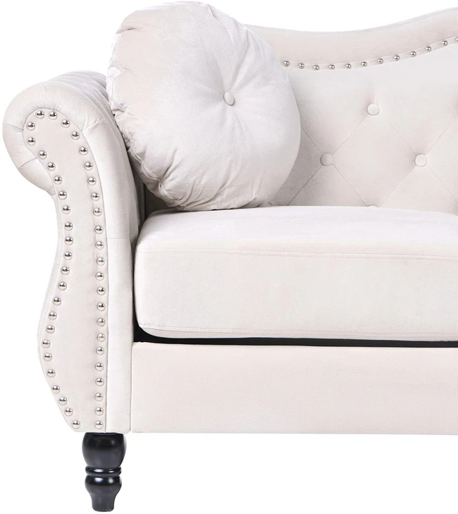 Sofa Beliani 5 asm. svetainės baldų komplektas SKIEN, veliūras, šviesi smėlio spalva