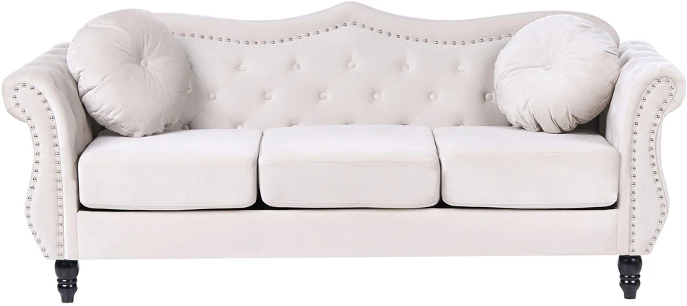 Sofa Beliani 5 asm. svetainės baldų komplektas SKIEN, veliūras, šviesi smėlio spalva