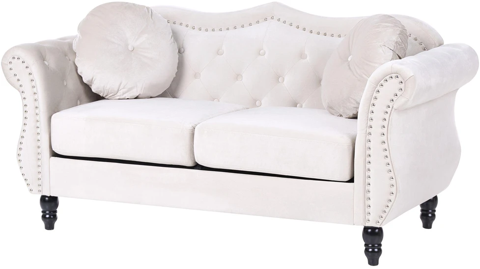 Sofa Beliani 5 asm. svetainės baldų komplektas SKIEN, veliūras, šviesi smėlio spalva