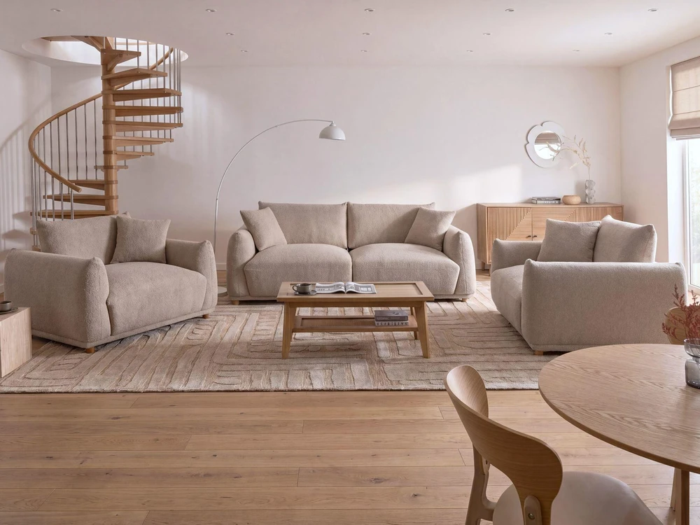 Sofa Beliani 5 asmenų svetainės baldų komplektas JUBEK, smėlio spalvos boucle audinys