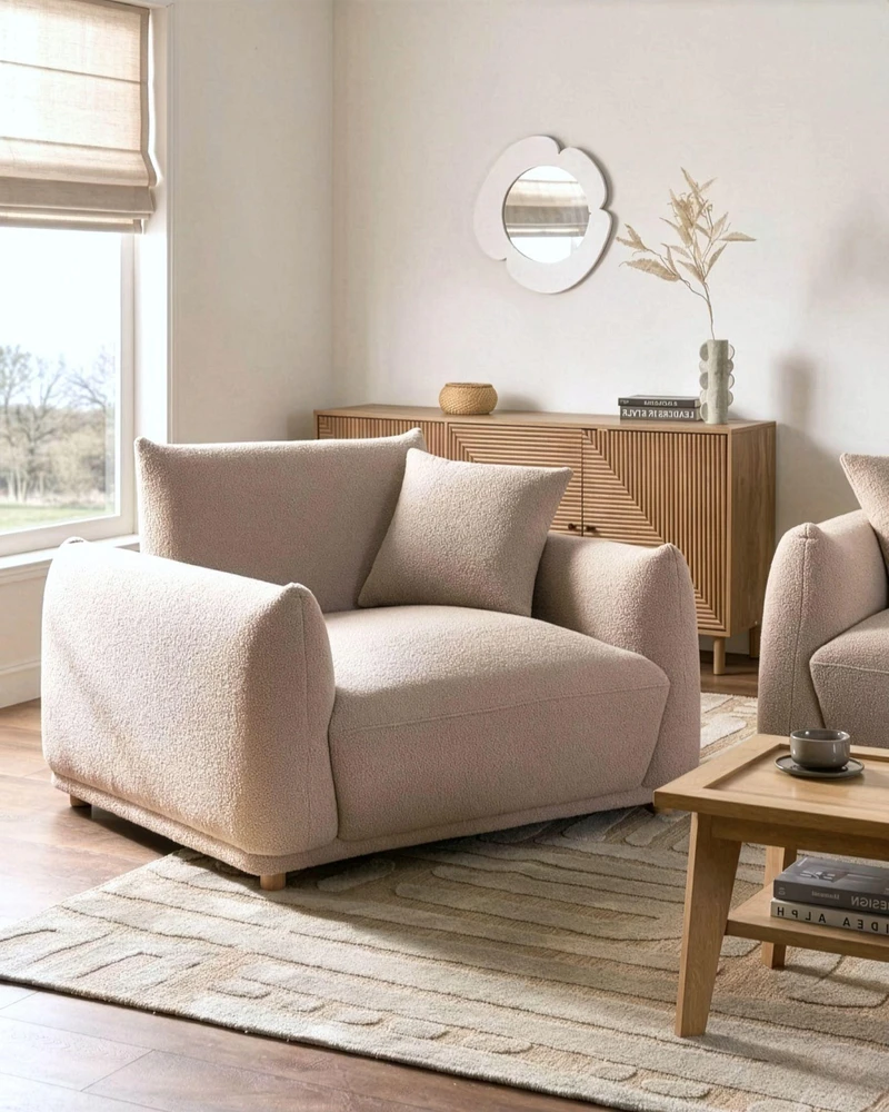 Sofa Beliani 5 asmenų svetainės baldų komplektas JUBEK, smėlio spalvos boucle audinys