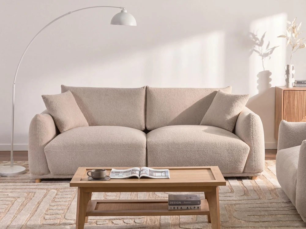 Sofa Beliani 5 asmenų svetainės baldų komplektas JUBEK, smėlio spalvos boucle audinys