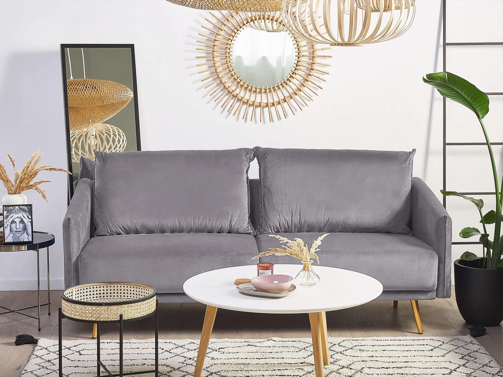 Sofa Beliani 5 asmenų svetainės baldų komplektas MAURA, veliūrinis, pilkas