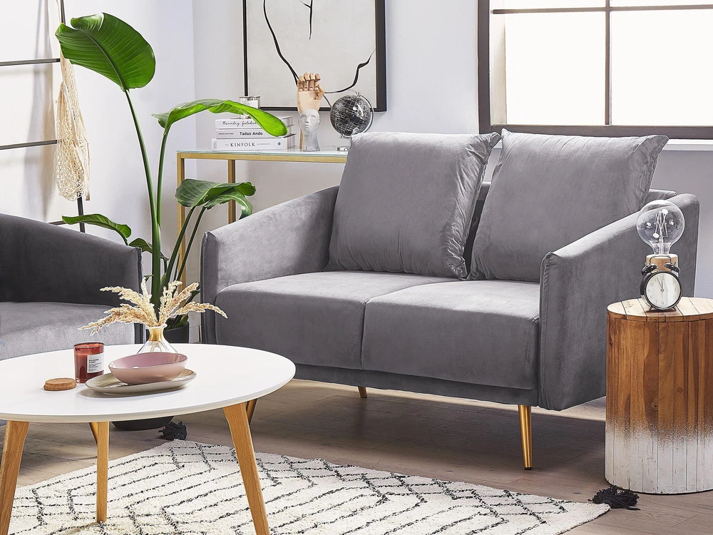 Sofa Beliani 5 asmenų svetainės baldų komplektas MAURA, veliūrinis, pilkas