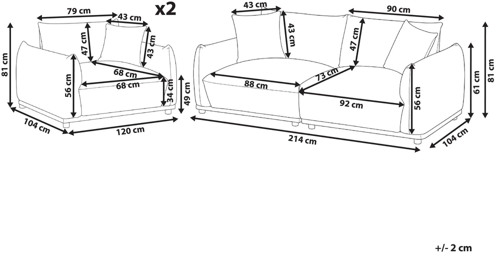 Sofa Beliani 5 asmenų svetainės baldų komplektas JUBEK, smėlio spalvos boucle audinys