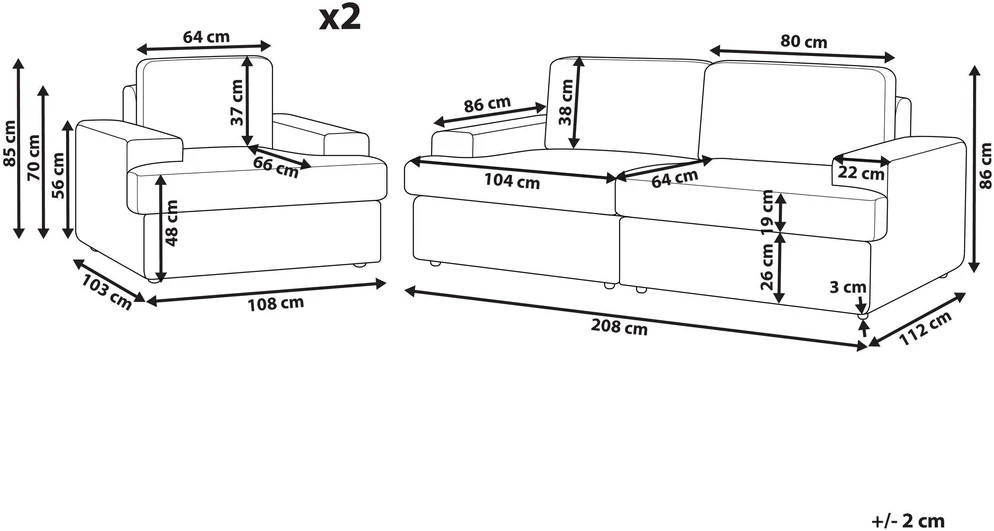 Sofa Beliani 5 vietų poilsio baldų komplektas ALLA, šviesiai pilkas