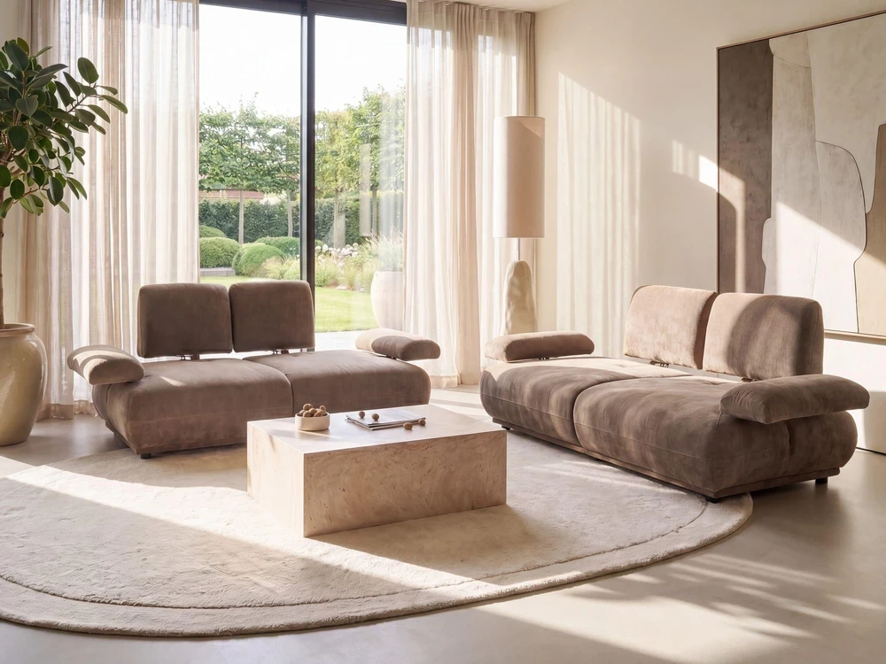 Sofa Beliani 5 vietų poilsio baldų komplektas NACKA, šenilinis audinys, rudas