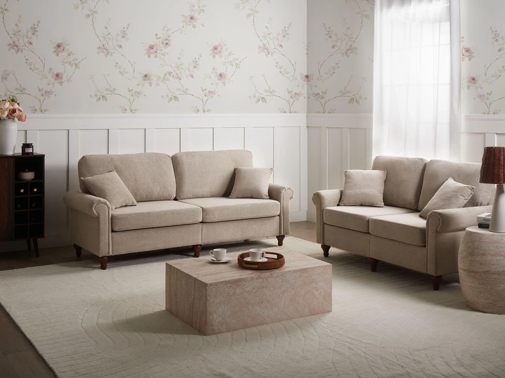 Sofa Beliani 5 vietų poilsio baldų komplektas GINNERUP, smėlio ir rusvos spalvos