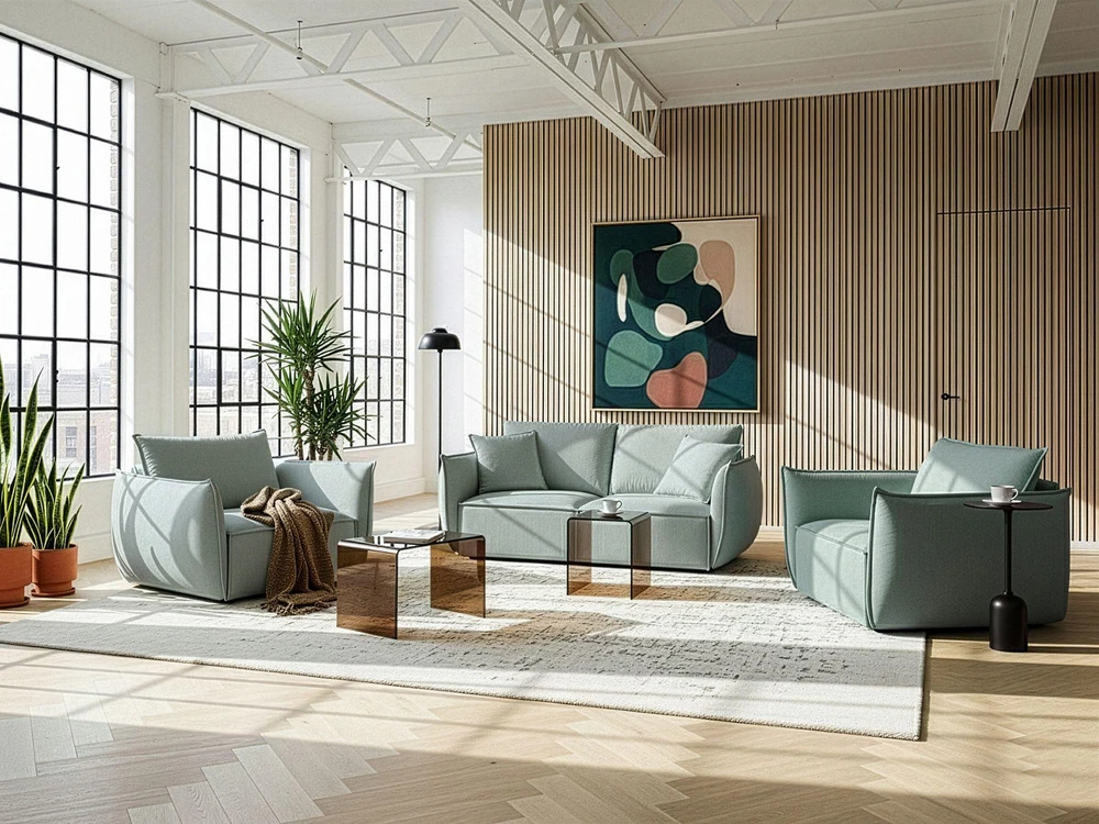 Sofa Beliani 5 vietų poilsio baldų komplektas KUNES šviesiai žalias