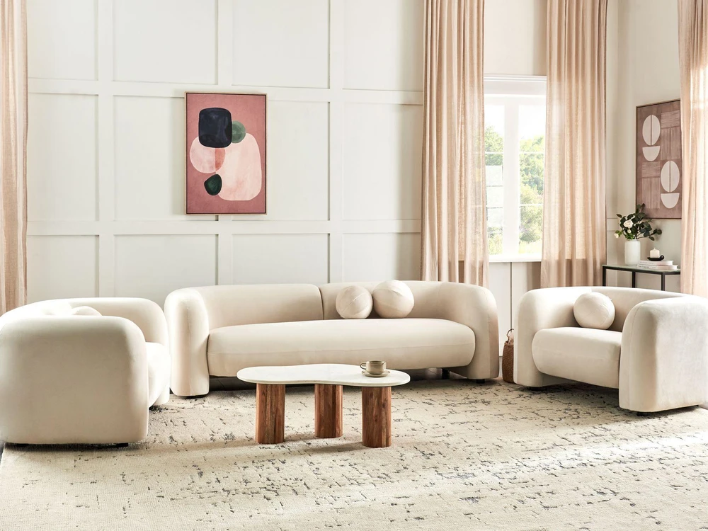 Sofa Beliani 5 vietų poilsio komplektas LEIREN, veliūras, kreminė balta