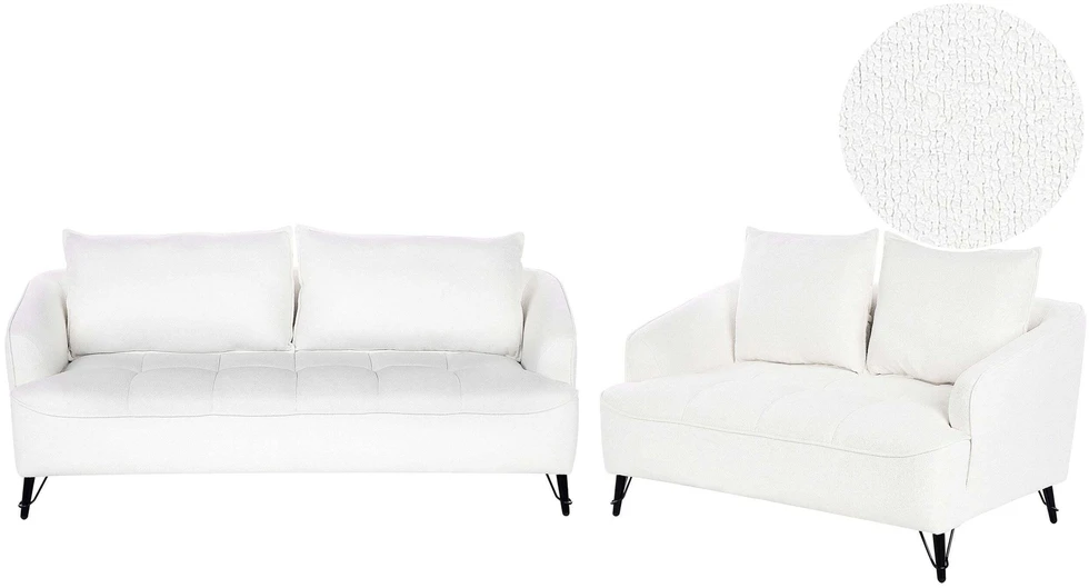Sofa Beliani 5 vietų svetainės baldų komplektas HOBRO Boucle baltas