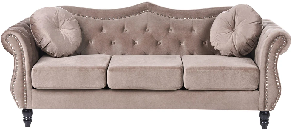 Sofa Beliani 5 vietų svetainės baldų komplektas SKIEN, veliūras, smėlio ir juodos spalvos
