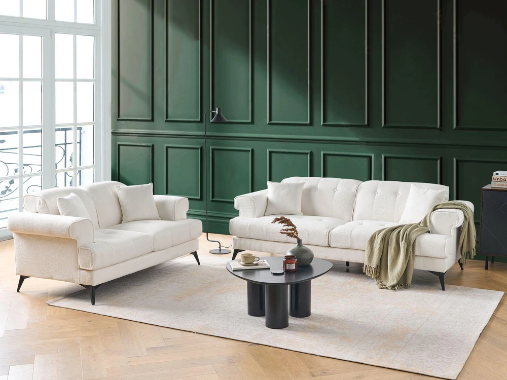 Sofa Beliani 5 vietų svetainės baldų komplektas SKIVE, boucle, baltas