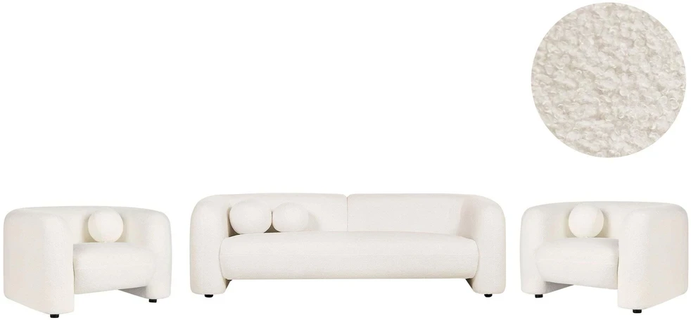 Sofa Beliani 5 vietų svetainės baldų komplektas LEIREN, baltos spalvos, bouclé audinys