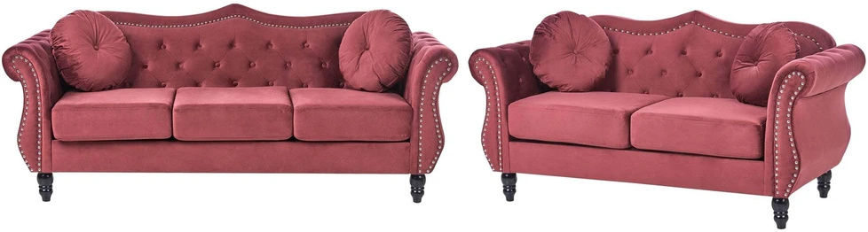 Sofa Beliani 5 vietų svetainės baldų komplektas SKIEN, veliūras, bordo spalvos