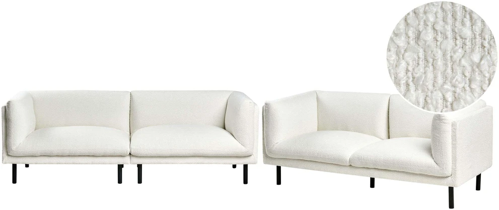 Sofa Beliani 5 vietų svetainės baldų komplektas VORGOD Boucle, kreminės baltos spalvos