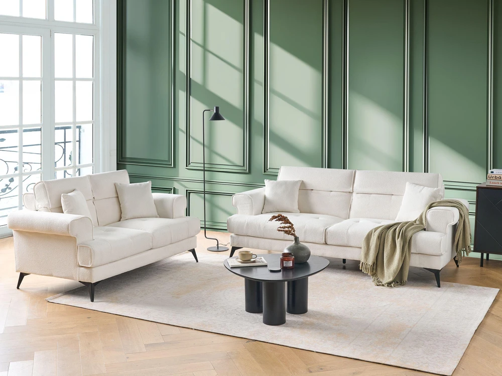 Sofa Beliani 5 vietų svetainės baldų komplektas SKIVE, boucle, baltas
